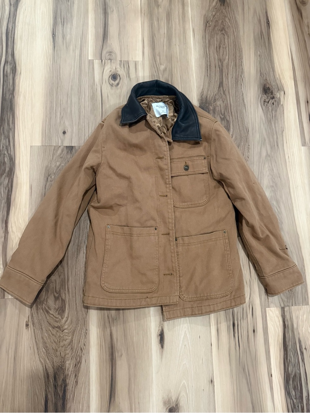 Abercrombie and Fitch Tan barn Jacket with Black Collar
